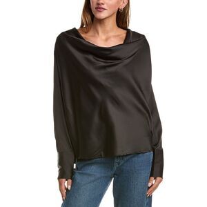 Luxe Always Womens  Satin Cowl Neck Blouse, Black